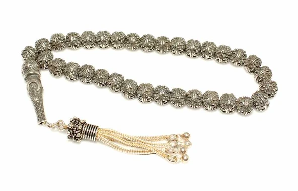 925 Ayar Gümüş Küre Kesim Tesbih, Ay Yıldız Desenli İmame ürün görseli 1