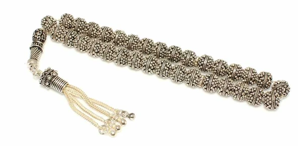 925 Ayar Gümüş Küre Kesim Tesbih, Sarmal Desenli İmame ürün görseli 1