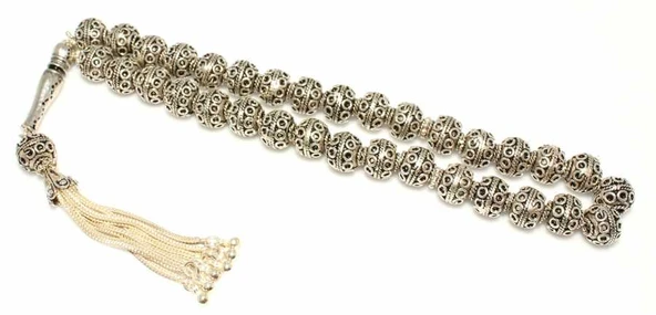 925 Ayar Gümüş Küre Kesim Tespih, Nokta Desenli İmame ürün görseli 1