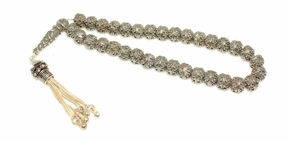 925 Ayar Gümüş Küre Kesim Tesbih, Yılan Desenli İmame ürün görseli 1