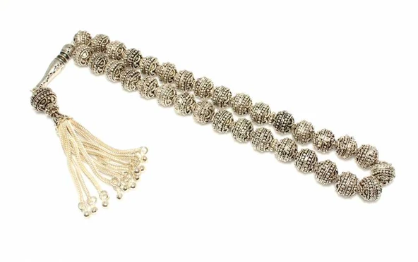 925 Ayar Gümüş Çift Sıra Güverse Motifli Tesbih, Delikli İmame ürün görseli 1