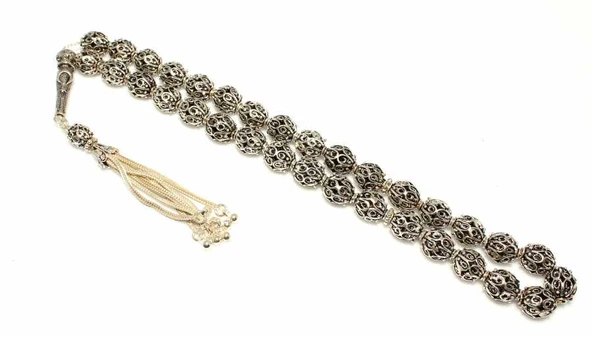 925 Ayar Gümüş Arpa Kesim Tesbih, Ayyıldız İmameli ürün görseli