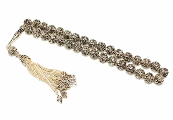 925 Ayar Gümüş Çift Sıra Güverse Motifli Tesbih, S desenli İmame ürün görseli 1