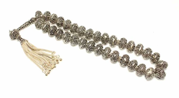 925 Ayar Gümüş Güverse Motifli Tesbih, Spiral Desenli İmame ürün görseli