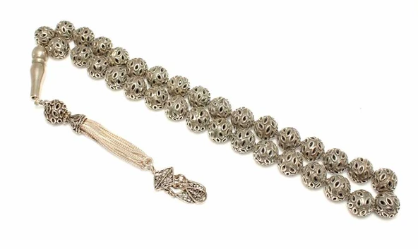 925 Ayar Gümüş Delikli Toplardan Küre Kesim Tesbih ürün görseli