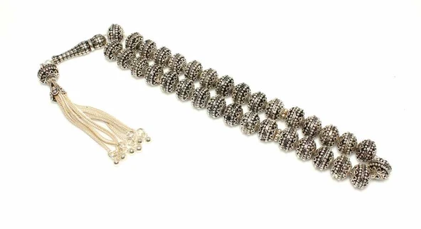 925 Ayar Gümüş Çift Sıra Güverse Top Motifli Tespih ürün görseli 1