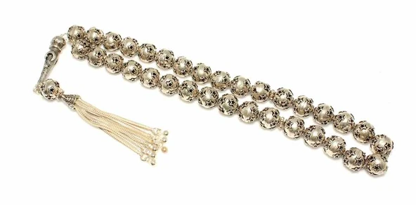 925 Ayar Gümüş Yıldızlı Toplardan Tesbih, Ayyıldız İmame ürün görseli 1