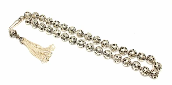 925 Ayar Gümüş Delikli Toplardan Tesbih, Parlak İmame ürün görseli 1