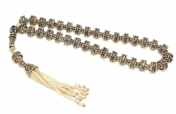 925 Ayar Gümüş Güverseli Tespih, Sarmal Desenli İmame ürün görseli 1