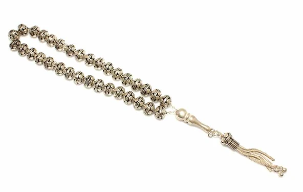 925 Ayar Gümüş Yuvarlak Astar Top Motifli Tespih, Düz Parlak İmame ürün görseli 1