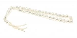 925 Ayar Gümüş Arpa Kesim Desenli Tesbih, Beyaz - Resim 2