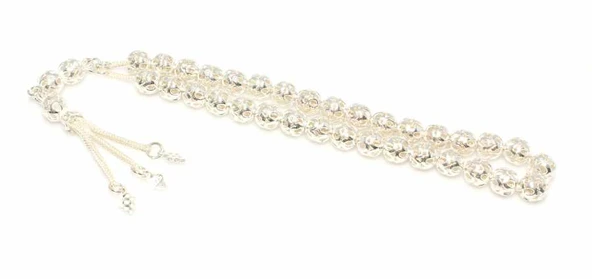 925 Ayar Gümüş Küre Kesim Delikli Toplardan Tesbih, Beyaz ürün görseli 1