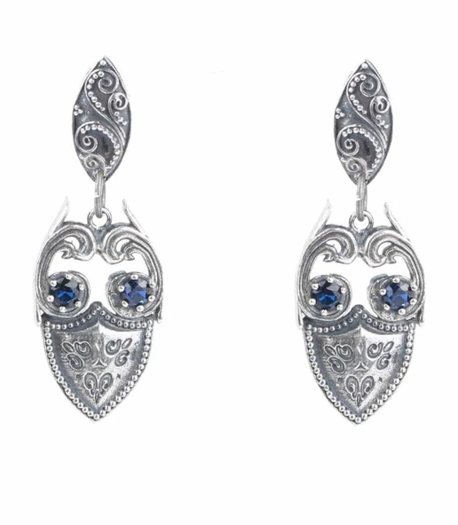 925 Ayar Gümüş Safir Antik Küpe ürün görseli 1