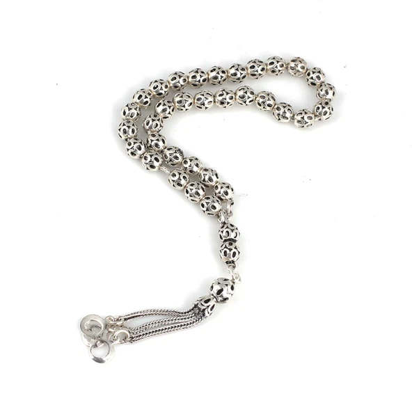 925 Ayar Gümüş Delikli Top Tesbih, Ayyıldız 3'lü Püskül ürün görseli 1