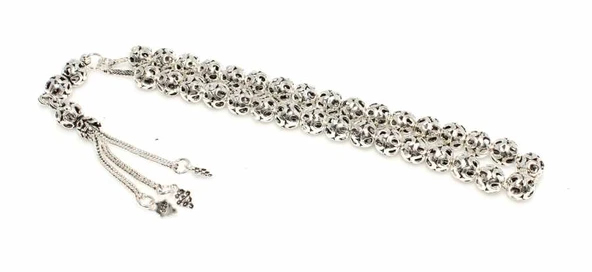 925 Ayar Gümüş Küre Kesim Delikli Toplardan Tesbih ürün görseli 1