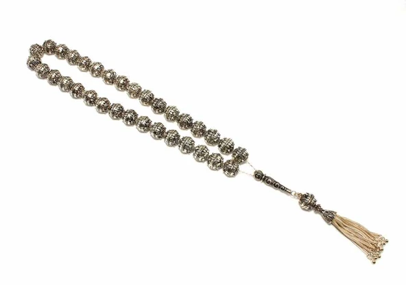 925 Ayar Gümüş Döküm Spiral Motifli Tesbih ürün görseli 1