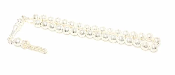 925 Ayar Gümüş Küre Kesim Desenli Tesbih, İmame, Beyaz ürün görseli