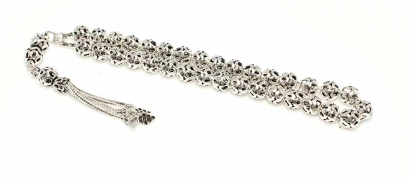 925 Ayar Gümüş Küre Kesim Delikli Toplardan Tesbih - Resim 2