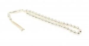 925 Ayar Gümüş Küre Çizgi Desenli Tesbih, Beyaz - Resim 2