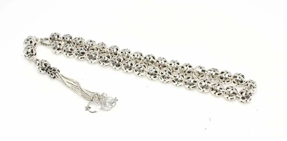 925 Ayar Gümüş Küre Kesim Tesbih, Ayyıldız Püskül ürün görseli 1