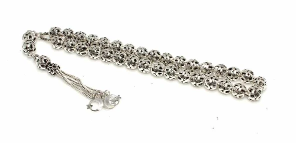 925 Ayar Gümüş Küre Kesim Tesbih, Ayyıldız Püskül - Resim 2