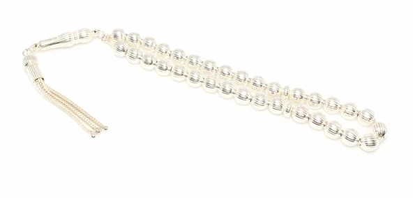 925 Ayar Gümüş Küre Kesim Çizgi Desenli Tesbih ürün görseli