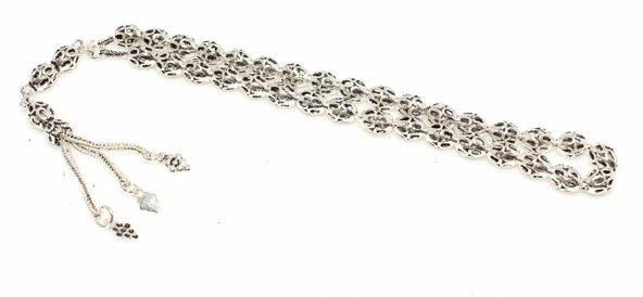 925 Ayar Gümüş Arpa Kesim Delikli Toplardan Tesbih ürün görseli