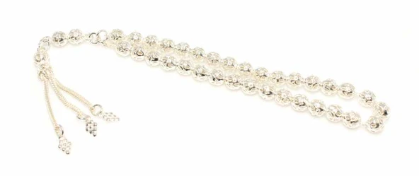 925 Ayar Gümüş Delikli Top Tesbih, Üzüm Salkımı 3'lü Püskül, Beyaz ürün görseli 1