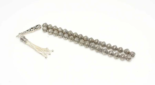 925 Ayar Gümüş Efe Telkari Tesbih, Yıldız Desenli İmame ürün görseli