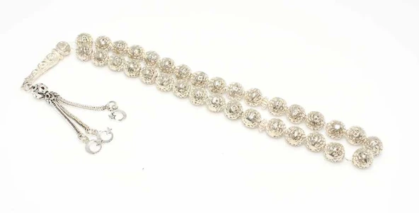 925 Ayar Gümüş Geometrik Şekilli Delikli Tesbih, Ayyıldız İmame ürün görseli 1