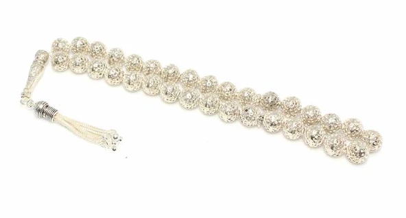 925 Ayar Gümüş Geometrik Şekilli Delikli Tesbih, Desenli İmame ürün görseli 1