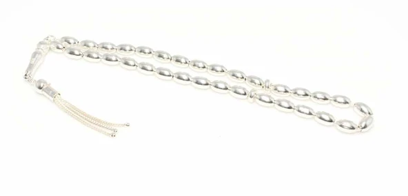 925 Ayar Gümüş Arpa Kesim Parlak Düz Tesbih ürün görseli 1