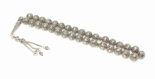 925 Ayar Gümüş Geometrik Şekilli Delikli Tesbih, Üzüm Salkımı Püskül ürün görseli