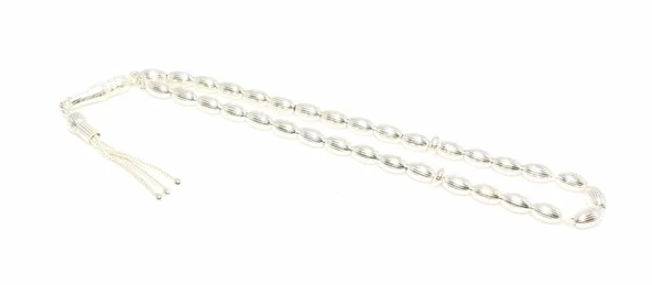 925 Ayar Gümüş Arpa Kesim Çizgi Desenli Tesbih ürün görseli