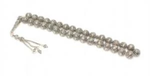 925 Ayar Gümüş Geometrik Şekilli Delikli Tesbih, Üzüm Salkımı Püskül - Resim 2