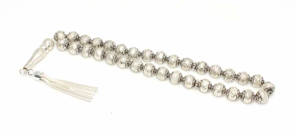 925 Ayar Gümüş Lazer Desenli Top Tesbih ve İmame ürün görseli