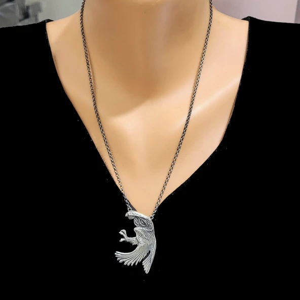 925 Ayar Gümüş Kartal Modeli Kolye - Resim 4