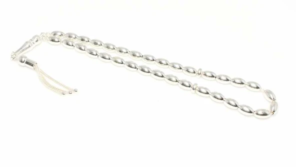 925 Ayar Gümüş Arpa Kesim Düz Parlak Tesbih ürün görseli