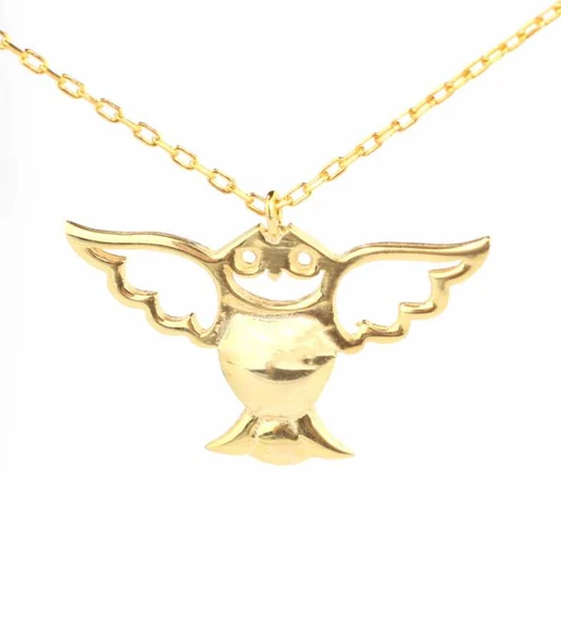 925 Ayar Gümüş Melek Baykuş Kolye, Sarı - Resim 2