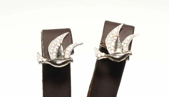 925 Ayar Gümüş Güvercin Küpe, Beyaz - Beyaz Taş - Resim 3