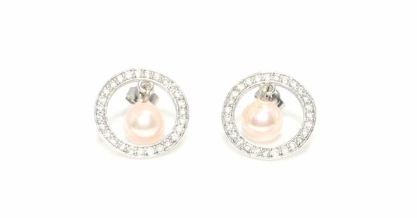 925 Ayar Gümüş İnci Halka Küpe, Beyaz ürün görseli