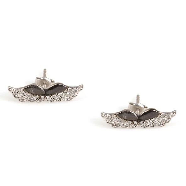 925 Ayar Gümüş Melek Kanadı Küpe, Beyaz - Beyaz Taş ürün görseli 1