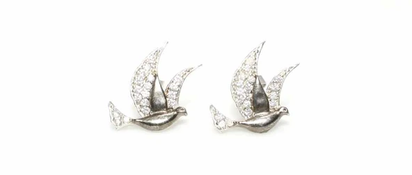 925 Ayar Gümüş Güvercin Küpe, Beyaz - Beyaz Taş - Resim 4