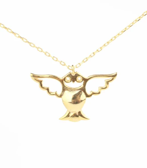 925 Ayar Gümüş Melek Baykuş Kolye, Sarı ürün görseli 1
