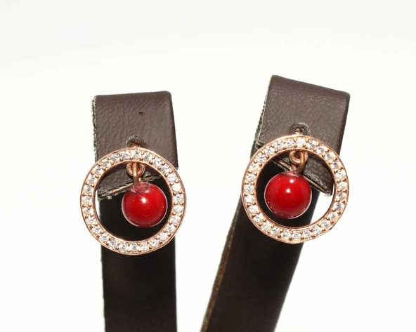 925 Ayar Gümüş Mercan Halka Küpe, Pembe - Resim 3