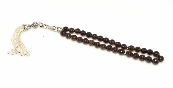 Küre Kesim Dumanlı Kuvars Doğaltaş Gümüş Tesbih ürün görseli 1