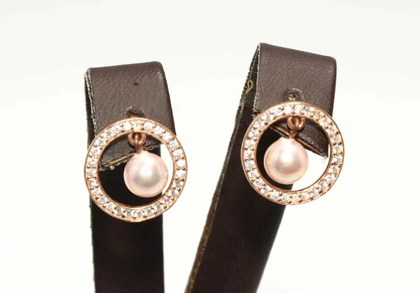 925 Ayar Gümüş İnci Halka Küpe, Pembe - Resim 3