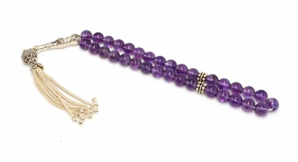 Küre Kesim Ametist Doğaltaş Gümüş Tesbih, Çiçek Desenli İmame ürün görseli 1