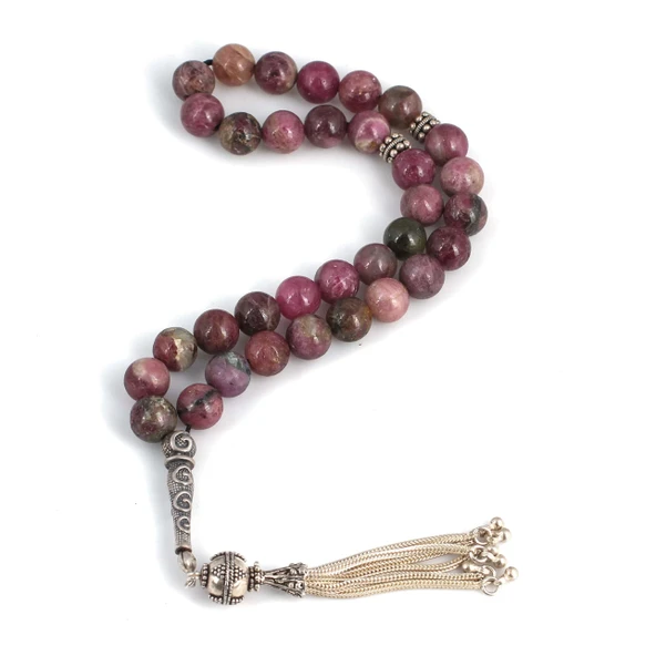 Küre Kesim Turmalin Doğaltaş Gümüş Tesbih - Resim 2