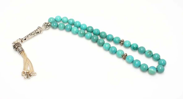 Küre Kesim Firuze Doğaltaş Gümüş Tesbih ürün görseli 1